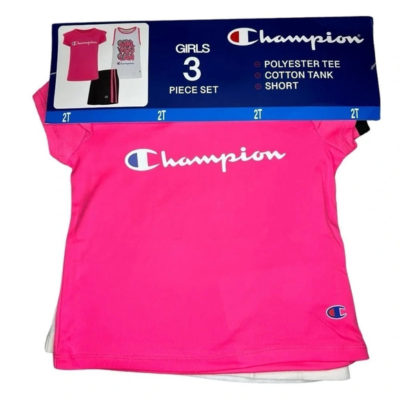 Champion Toddler Girls' 3 Piece Active Set Pink White Black Sizes: 18M & 2T - Picture 2 of 6